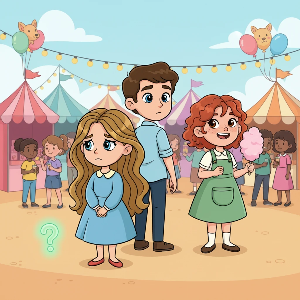 Num sábado, Vitória vê Afonso rindo alegremente com outra garota na feira da comunidade, e uma pontada de ciúme verde e desconhecido a atinge. Seu sorriso vacila, e ela rapidamente se vira, sentindo-se de repente insegura e pequena. Afonso, percebendo a ausência dela, olha ao redor, um lampejo de preocupação em seus olhos profundos.