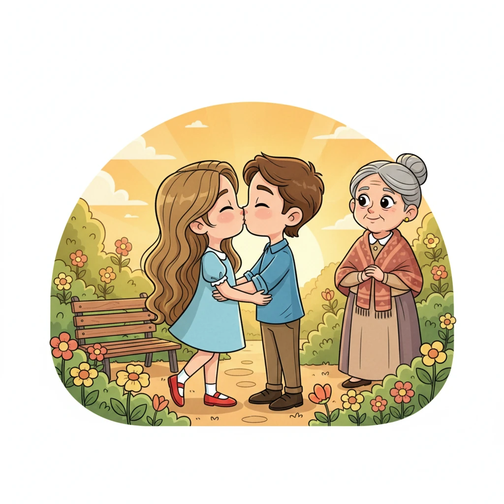 Sob o brilho quente do sol poente, sem mais segredos para esconder, Vitória e Afonso compartilham um beijo alegre e aberto, seus sorrisos largos e genuínos. Seus corações estão leves, sabendo que seu amor está finalmente à mostra, valorizado e compreendido, especialmente por Dona Andrea, que observa de longe com um sorriso carinhoso.