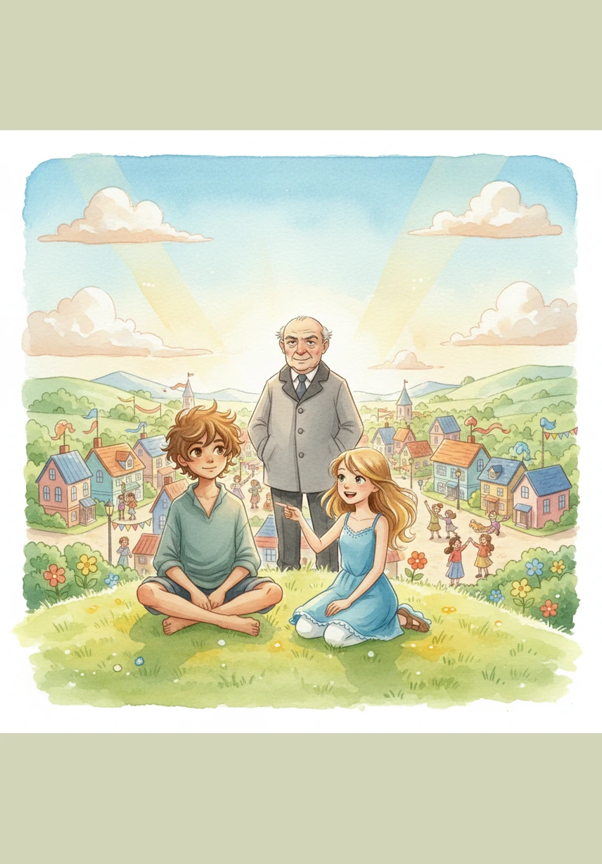 Grumbleton is finally transformed into the radiant town of Brightville, filled with vivid colors and sincere joy. Leo sits on a hill overlooking his home, knowing that a simple positive thought is the most powerful magic of all.