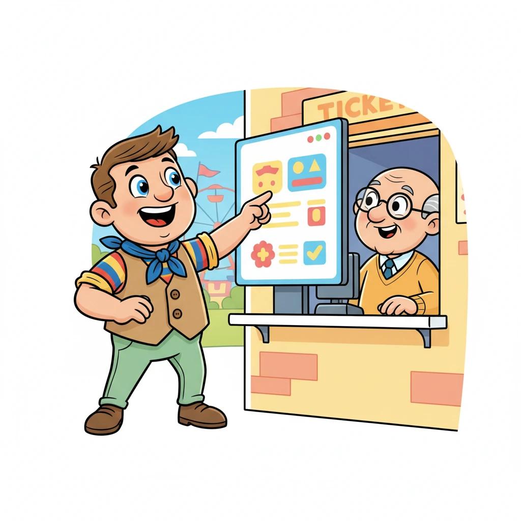 Soudain, un grand sourire illumine le visage du vendeur, qui lève les yeux vers Monsieur Dubois. Il a trouvé quelque chose de spécial, une offre qui semble parfaite. Il pointe l'écran avec enthousiasme, prêt à révéler la bonne nouvelle.