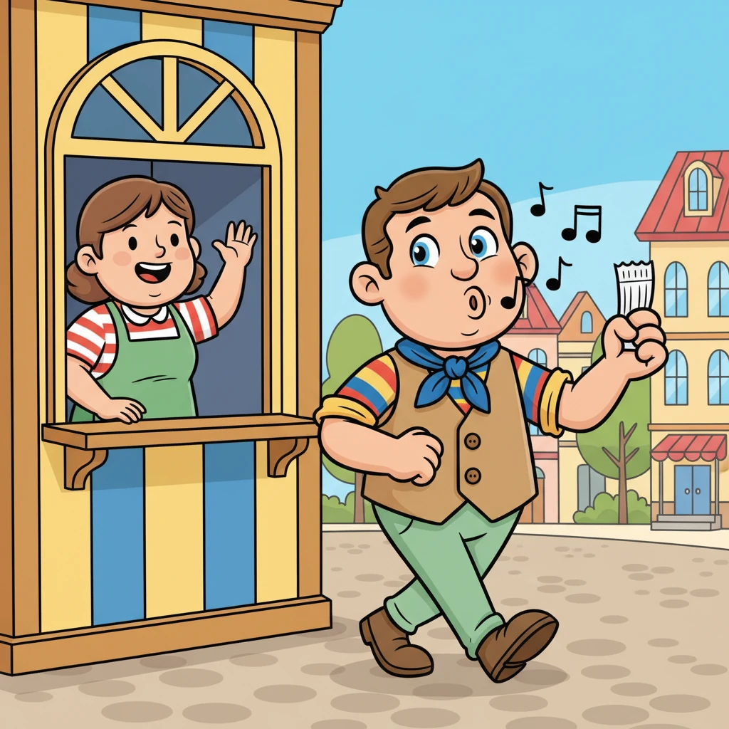 Monsieur Dubois quitte le guichet, son billet en main, le cœur léger et un air de satisfaction. Il siffle une joyeuse mélodie en marchant, impatient de partager la bonne nouvelle avec sa famille. Le vendeur lui fait un signe de la main amical, ravi d'avoir rendu quelqu'un heureux.