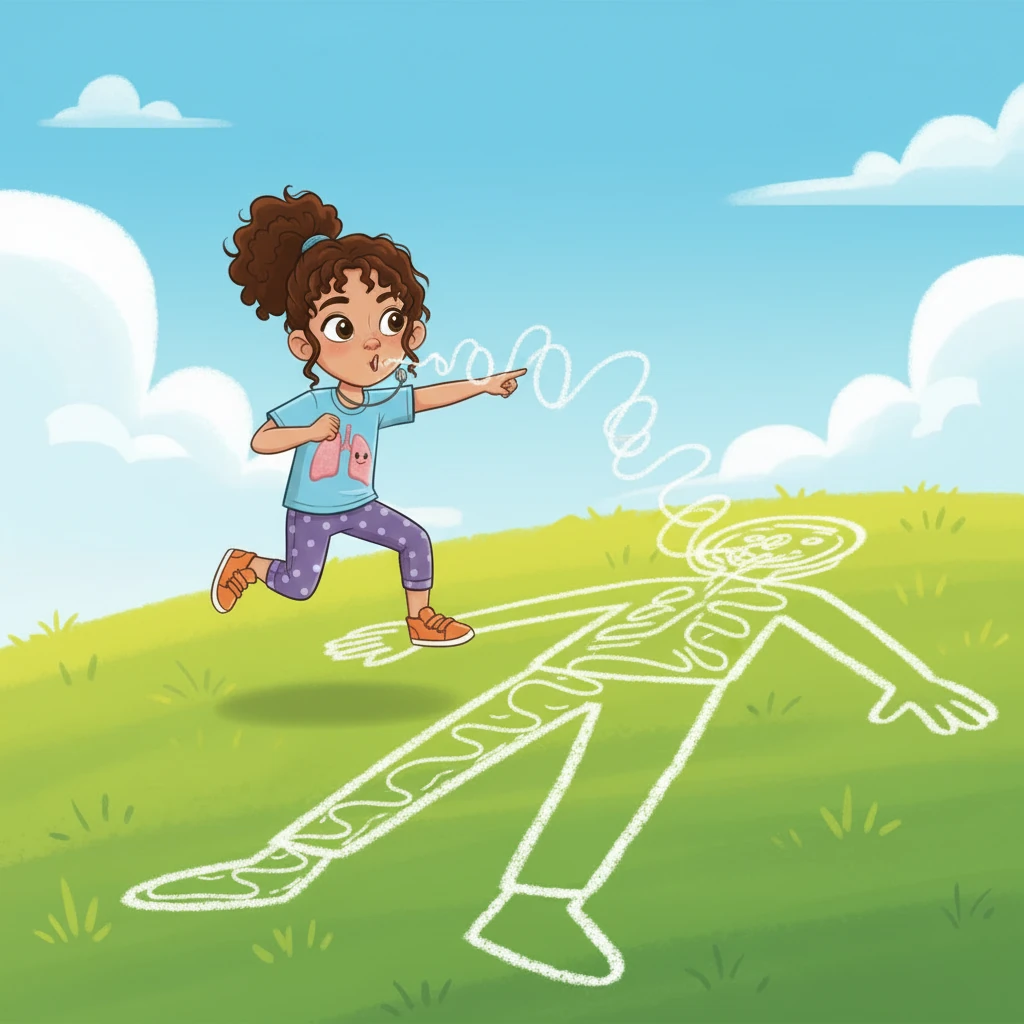 With all the carbon dioxide collected, the air, now full of this waste gas, begins its journey back out. Bree traces the path from the alveoli, through the bronchioles, bronchi, and up the trachea. Our diaphragm and chest muscles help push this air out.