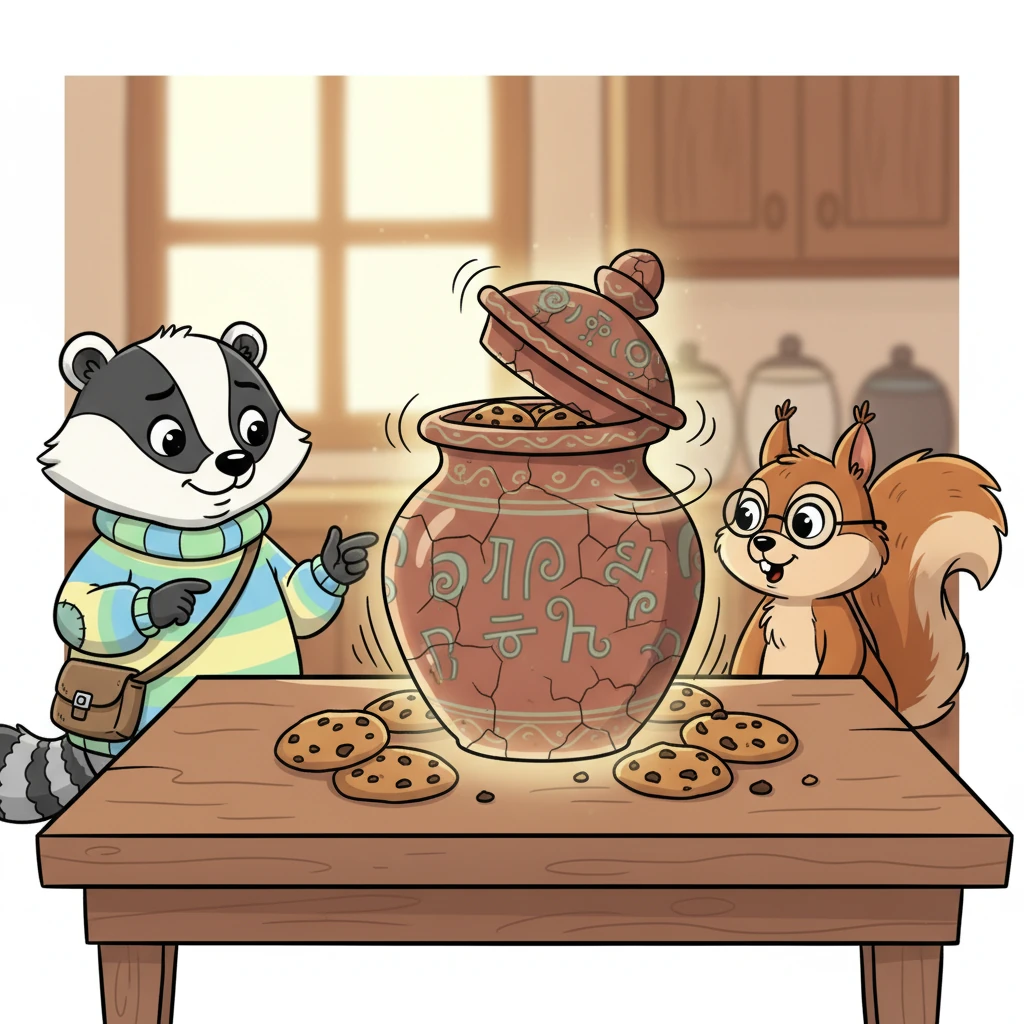 They all turned to the Ancient Cookie Jar, which rattled ominously. It declared Rufus's 'engine is racing' and instructed him to slow it, not with cookies, but with his own body. Rufus looked confused, 'I have a body?'