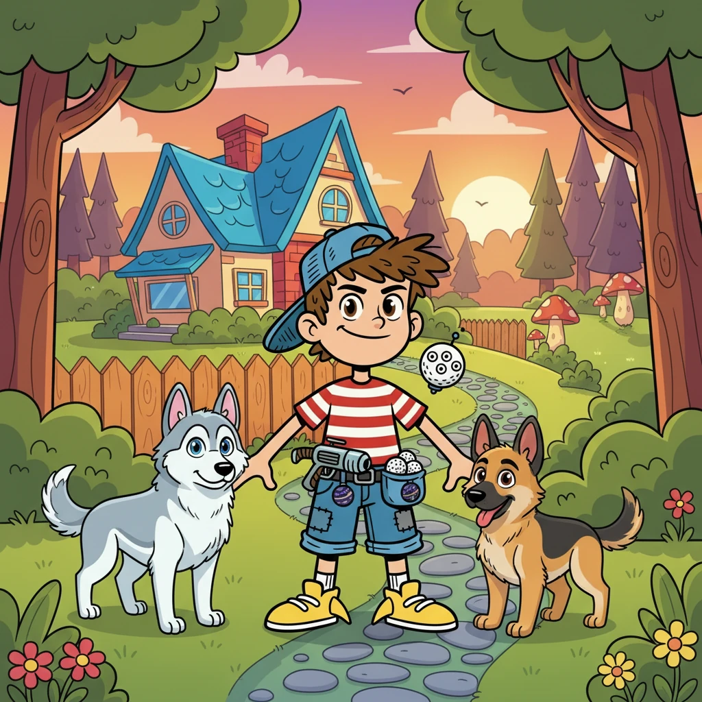 Colter, a little boy with bright brown hair, wasn't afraid. He knew what he had to do. With a determined look, he called for Aria, his brave white husky, and Willow, his playful German Shepherd. Together, they would protect their home.