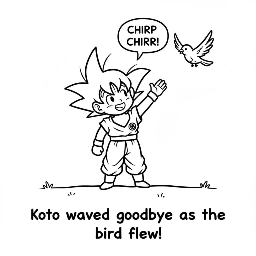 With a soft nudge, Koko helped the bird find its balance. It chirped happily, gave a little hop, and then soared into the sky. Koko waved goodbye.