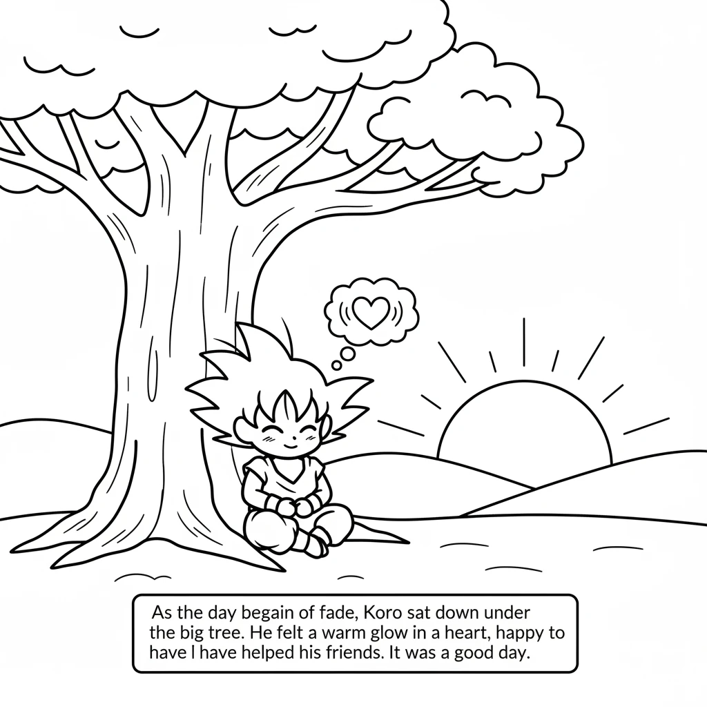 As the day began to fade, Koko sat down under the big tree. He felt a warm glow in his heart, happy to have helped his friends. It was a good day.