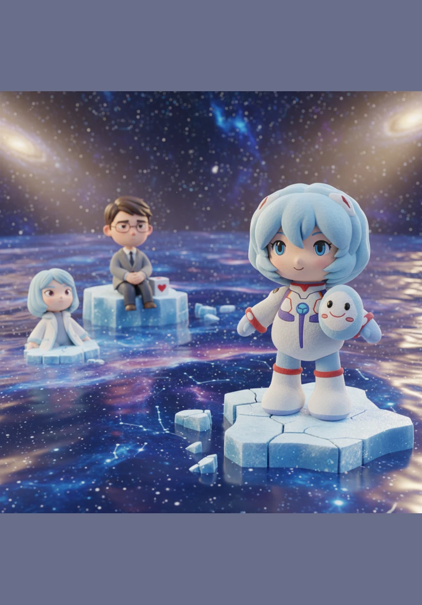 In a dream of vast, cosmic oceans, she sees many versions of herself drifting like distant stars in the endless night sky. She asks the darkness who she truly is, and the universe answers with a gentle, shimmering light that reflects in her red eyes.