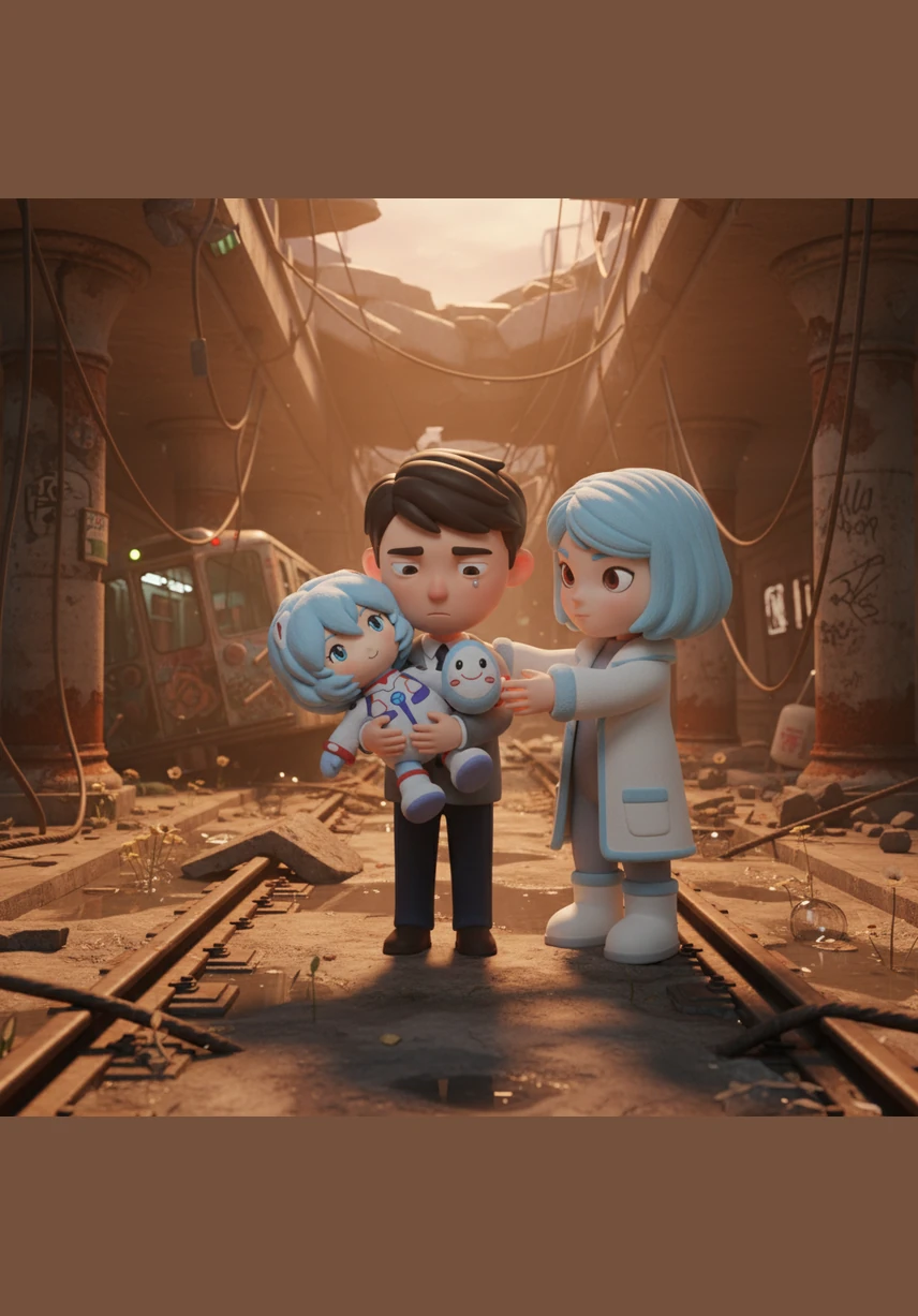 Walking through the quiet ruins of a city, she finds a single blue flower blooming stubbornly through a crack in the gray concrete. She reaches out a pale hand to touch its petals, marveling at the strength of something so fragile and small in a world of iron.