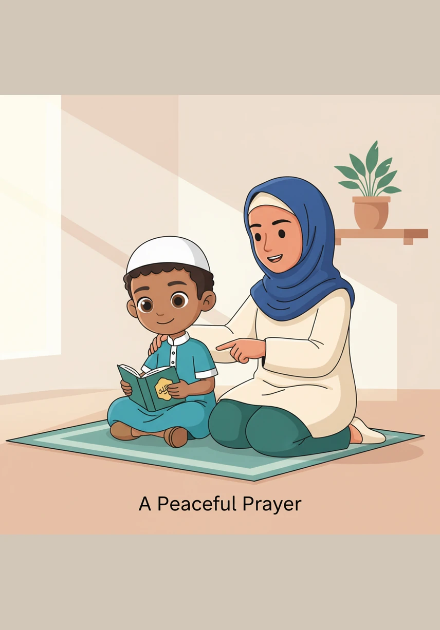 Omar notices how his soft prayer mat feels like a magical island where he can be completely still and safe. He loves the quiet rhythm of the verses his mother recites, which sound like a soothing lullaby for his soul.