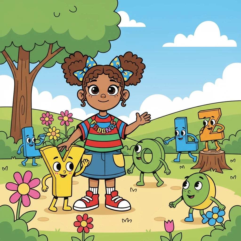Y, always supportive, put her arm around her sister. "Don't worry," she said. "We'll find it! Let's ask our friends for help!" The alphabet friends sprang into action.