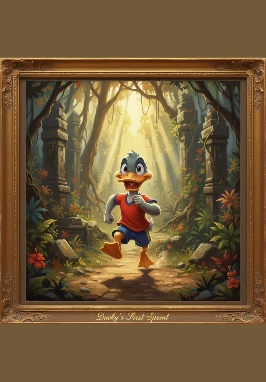 Ducky Drake discovers a love for speed and endurance, racing across long distances with his head held high and wings tucked back. He isn't just a bird on the water; he is a determined athlete sprinting through fields of wildflowers.