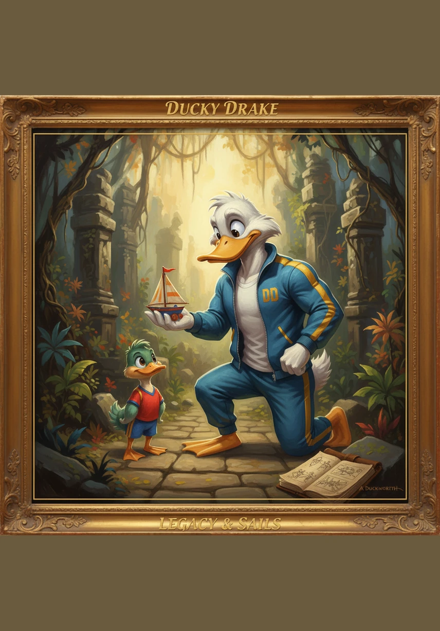 With a wink and a smile, Ducky Drake prepares to share the spotlight with a new little animal friend. He turns toward a small, curious creature waiting nearby, ready to begin a brand-new story full of wonder and friendship.