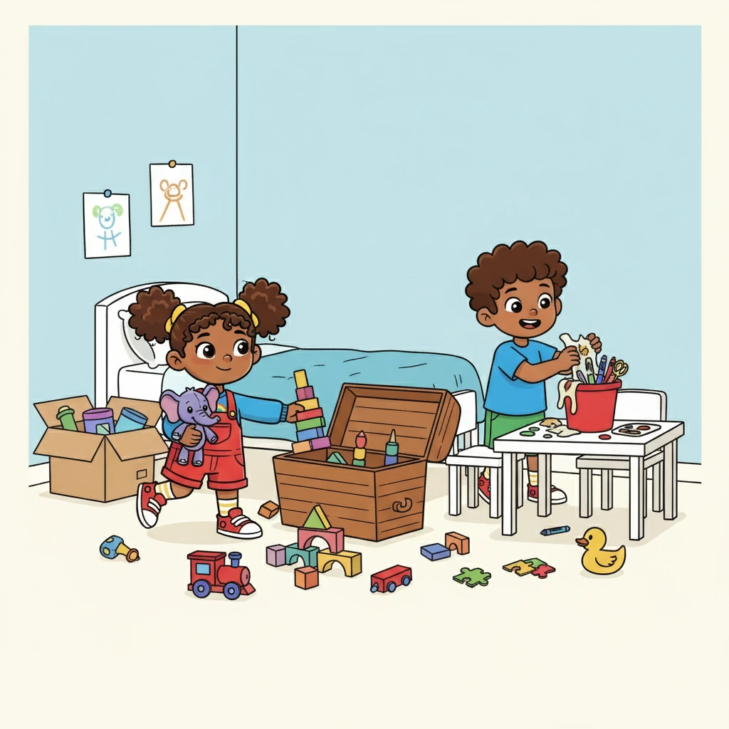 As the afternoon wore on, their room became a delightful mess of toys and art supplies. Leïla and Leo looked at each other, realizing it was time for a new adventure: cleaning up!