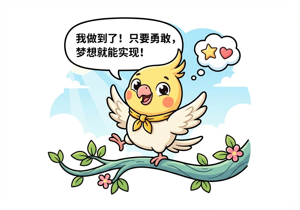 小鸡尾酒非常高兴。她意识到，只要勇敢尝试，就能实现自己的梦想。