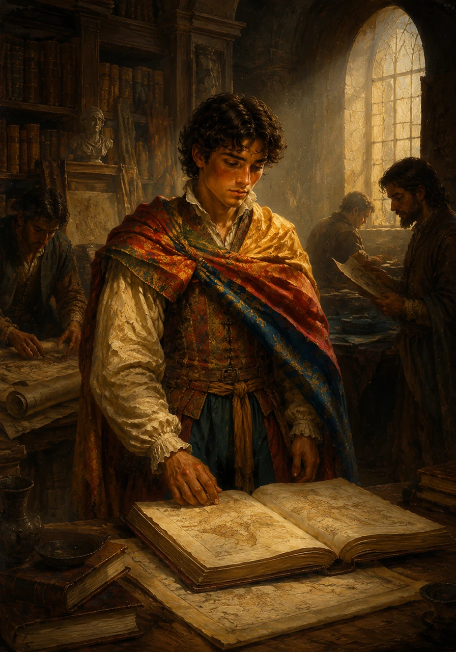 Matteo visits a quiet library where scholars quietly preserve precious Renaissance manuscripts and art pieces away from the watchful eyes of the new Spanish governors. He realizes that while kings fight for territory, the true heart of Italy lives on in its culture, science, and creativity.