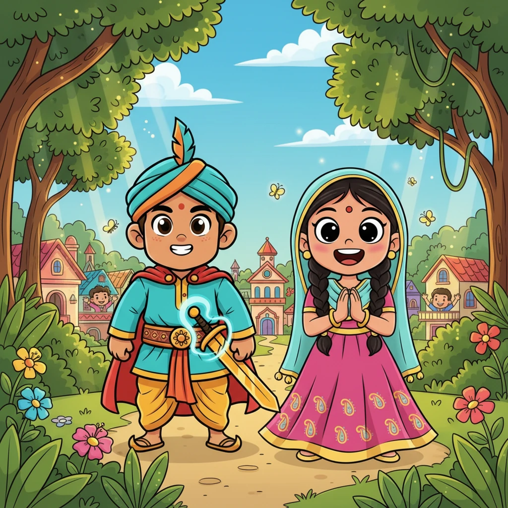 अर्जुन और लाली विजयी होकर लौटे, और पूरे राज्य में खुशी छा गई। जंगल फिर से चमक उठा, और शांति लौट आई। अर्जुन और लाली एक साथ खड़े थे, उनकी दोस्ती और साहस ने यह साबित कर दिया कि सबसे छोटे नायक भी सबसे बड़ी बुराई को हरा सकते हैं।