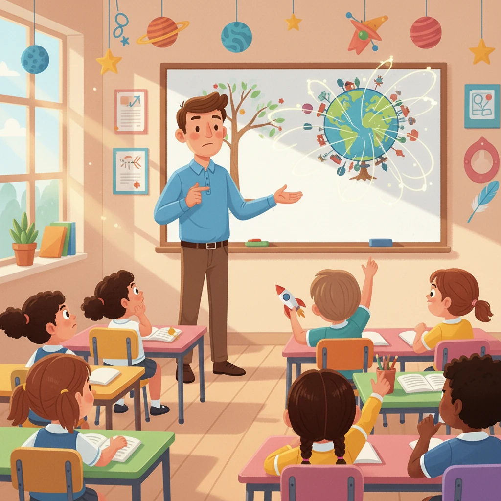 Cikgu Ezrul menyimpulkan pelajaran, menekankan pentingnya graviti dalam menjaga dunia kita. Dia menekankan bahawa tanpa graviti, dunia akan menjadi huru-hara, meninggalkan murid-murid berfikir tentang keajaiban alam semesta.