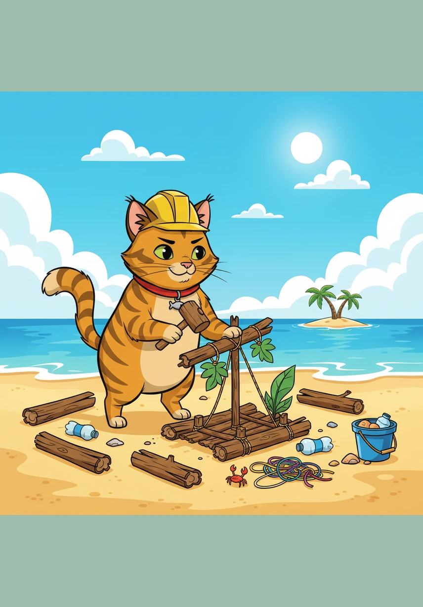 One afternoon, Barnaby gathered his most prized possessions: a sturdy cardboard box, three empty tuna cans, and a long string of silver tinsel. With a determined flick of his tail, he began constructing a vessel that would take him far beyond the wooden garden fence.