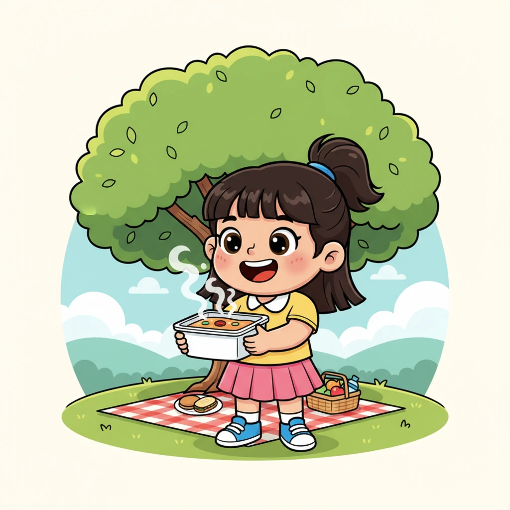 Lani sangat gembira melihat sup hangat buatan Ibu yang lezat. Sup itu disajikan dalam wadah styrofoam untuk piknik keluarga mereka. Lani membayangkan betapa nikmatnya menyantap sup di bawah pohon rindang.