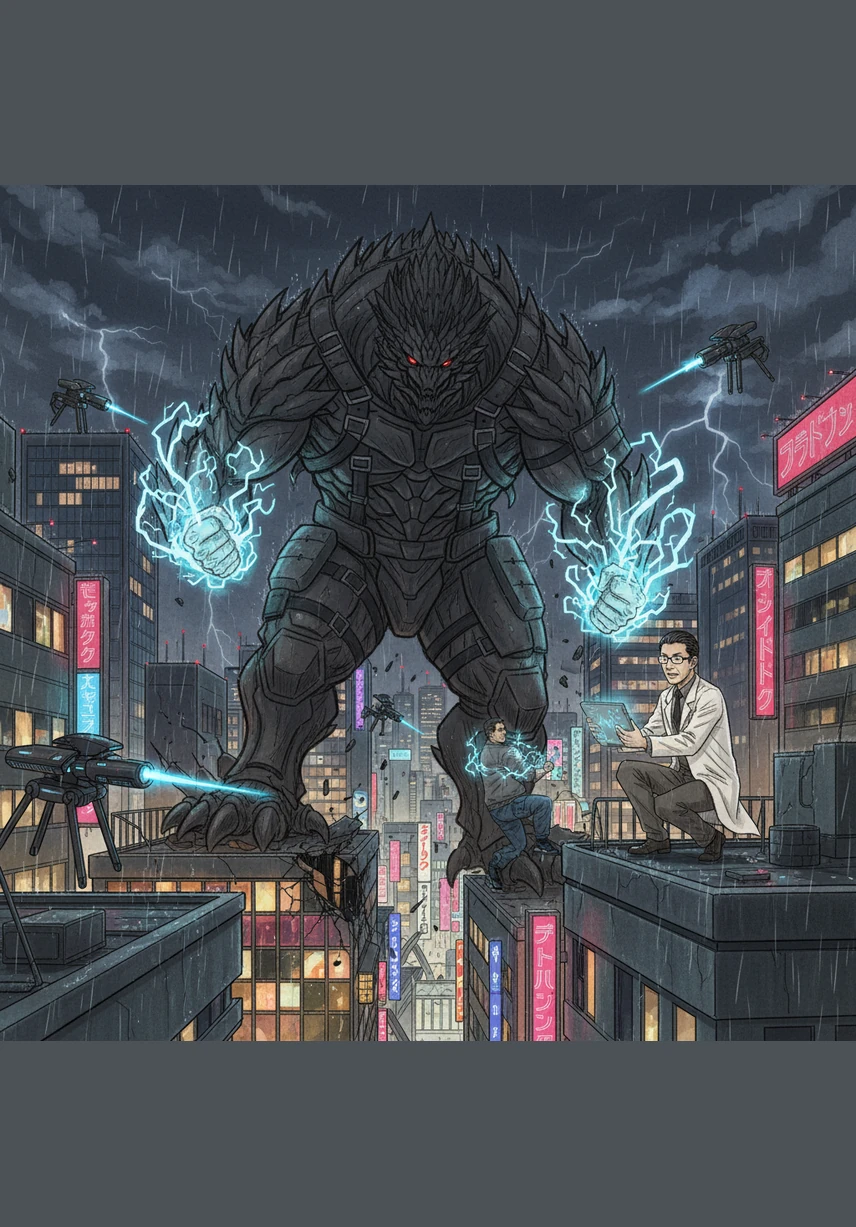 With a defiant roar, Kaito channels his energy into a singular, piercing lance of light that strikes the monster's heart and destroys the doctor’s control console. A massive shockwave ripples through Tokyo, neutralizing the dark magic once and for all.