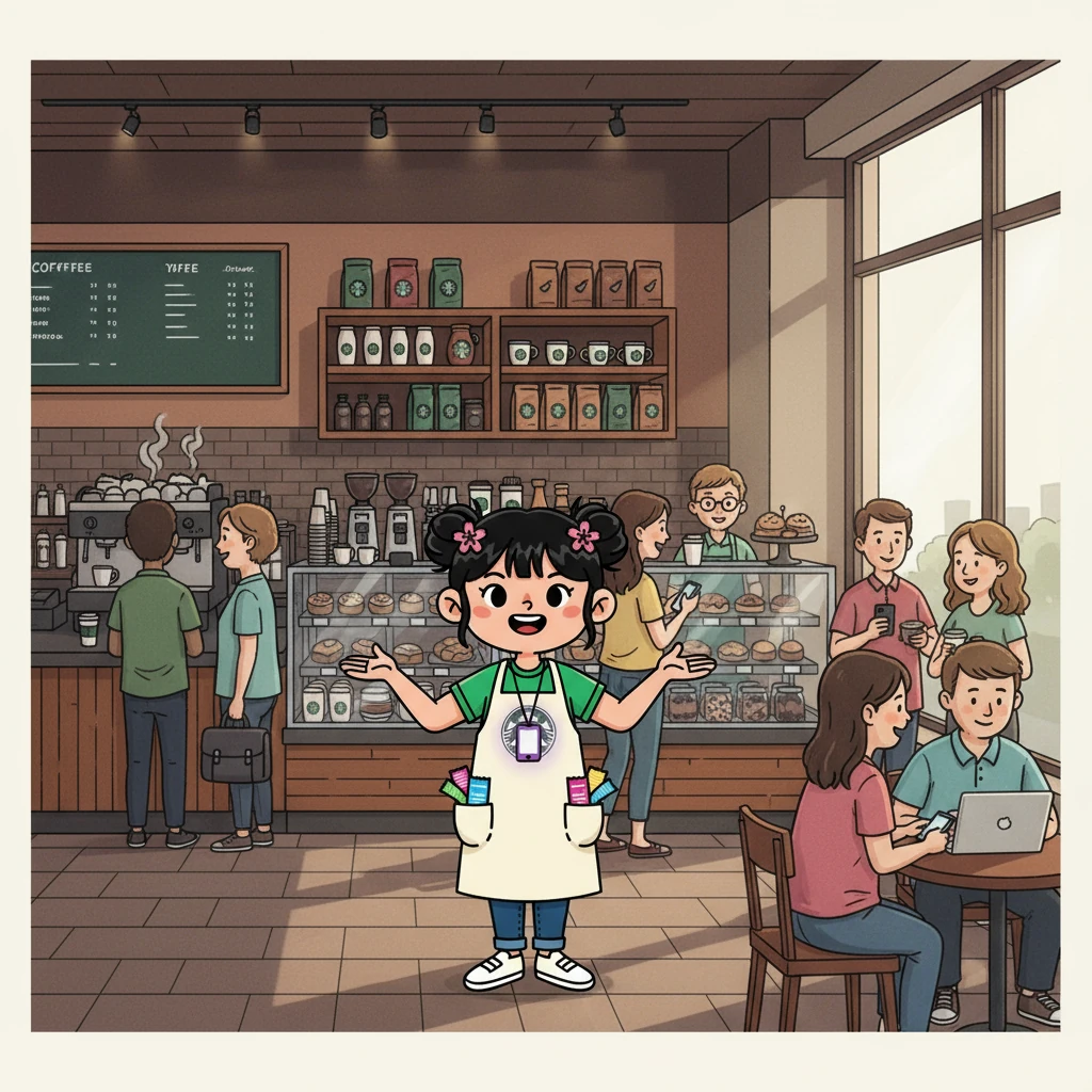 Mei, a barista in a busy Starbucks in Taipei, smiled as she greeted her first customer of the day. The store was already bustling, and the aroma of freshly brewed coffee filled the air. She loved her job, but lately, the new mobile app was making things a little… complicated.
