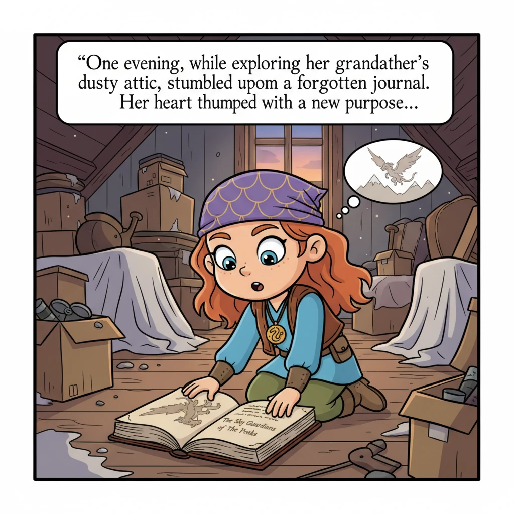 One evening, while exploring her grandfather's dusty attic, Elara stumbles upon a forgotten journal. Inside, a faded drawing of a magnificent, scaled