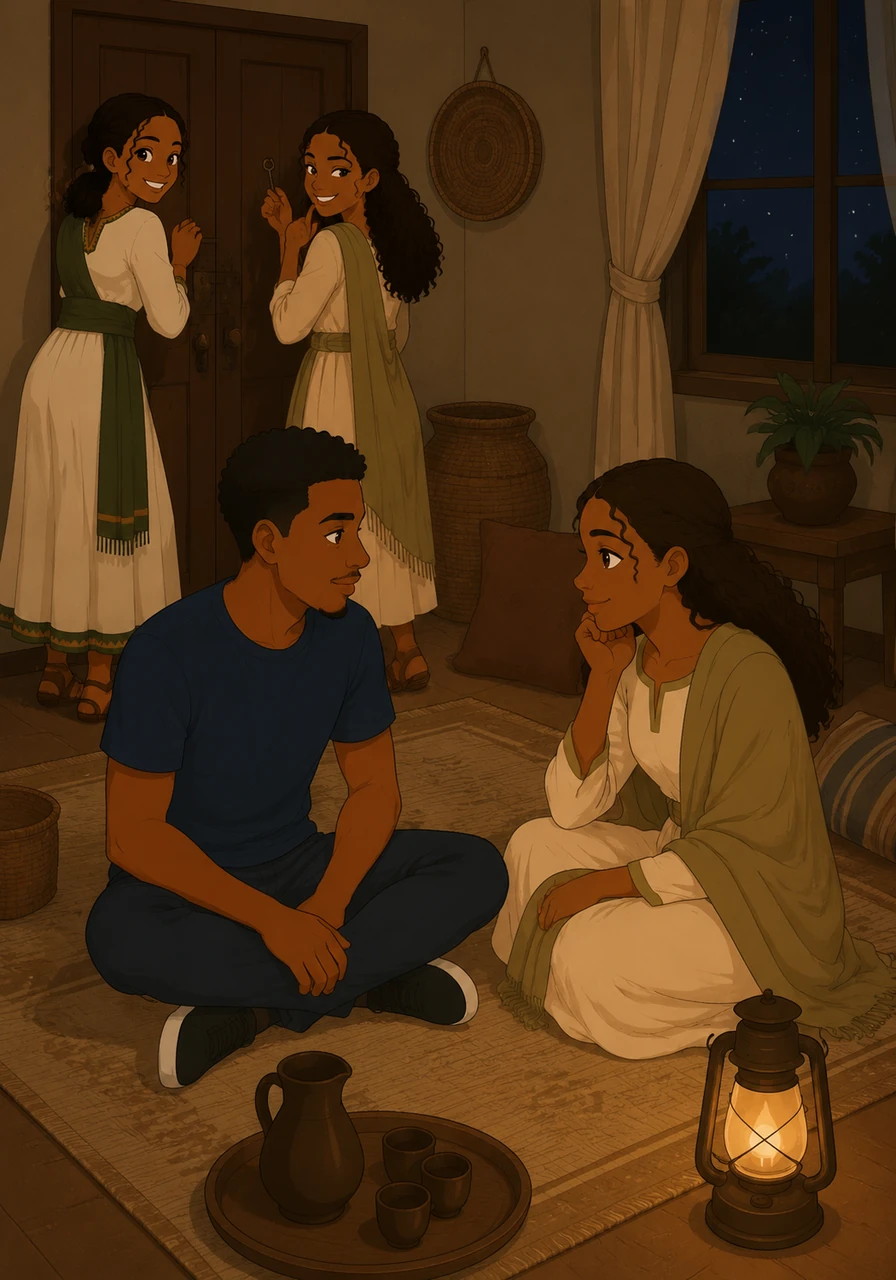 During a visit to Dezu’s home, her friends playfully lock the door and hide the keys so Novel cannot leave. As the night grows late and the house becomes still, Novel and Dezu stay awake talking for hours, sharing a special connection that neither of them wants to end.