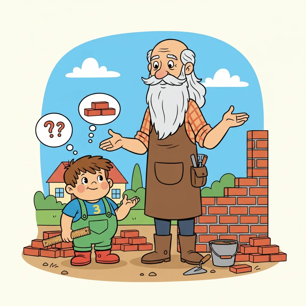 Maestrul zidar, un bărbat cu o barbă lungă și albă, i-a zâmbit lui Ionel. Astăzi, aveau să construiască un gard din cărămizi. Ionel se întreba câte cărămizi vor avea nevoie.