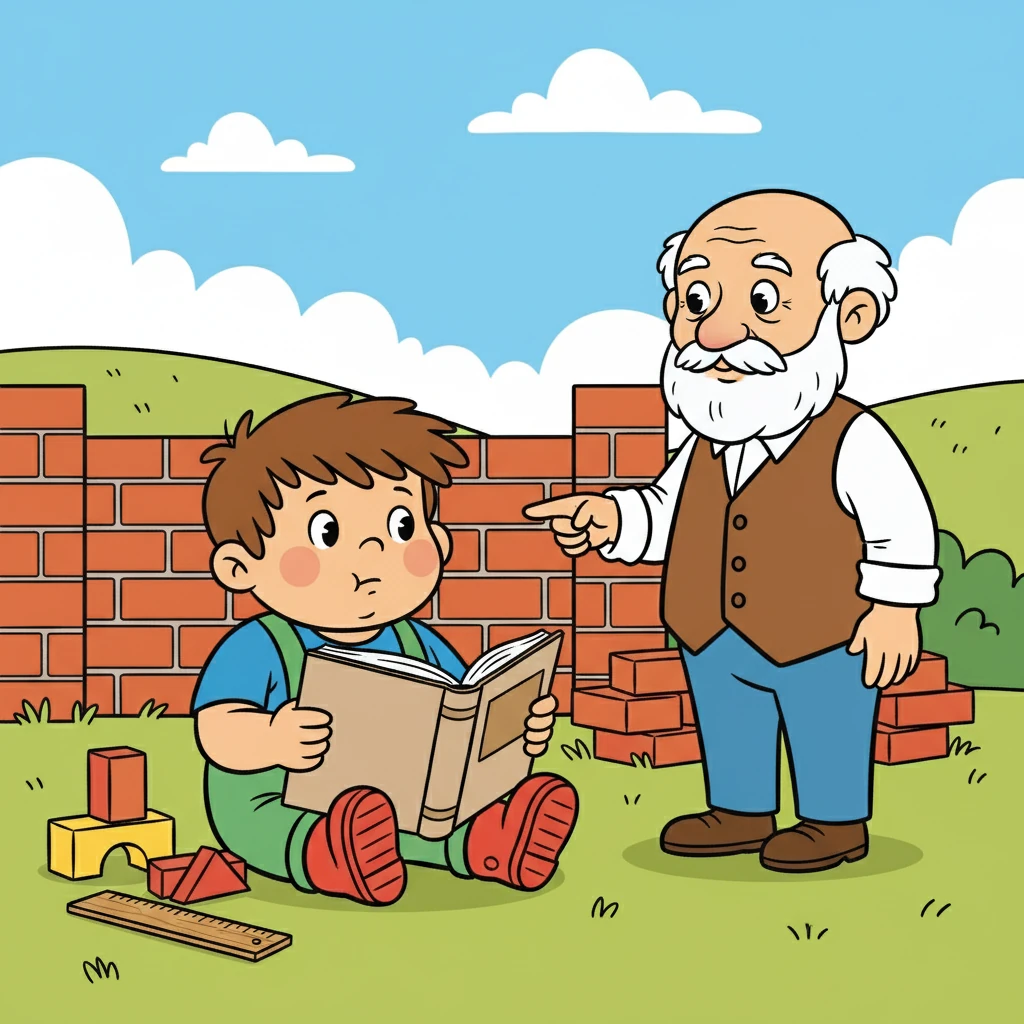 „Acum, Ionel, trebuie să împărțim volumul gardului la volumul unei cărămizi,” a spus maestrul. Ionel a înțeles, și a calculat cu sârguință.