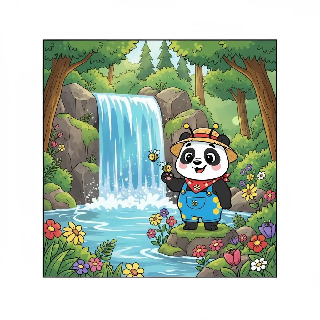 Um dia, enquanto Bubu explorava perto de uma cachoeira cintilante, ele encontrou Zizi, uma abelha vibrante e cheia de energia. Zizi, com suas asas brilhantes, voava de flor em flor, coletando néctar. Ela era curiosa e sempre pronta para uma nova aventura.