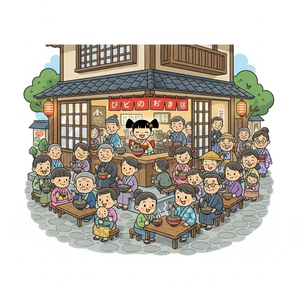 Word of Urara's delicious udon spread throughout the town. Soon, Urara's shop was bustling with people from all walks of life. Some came to enjoy the taste, others to feel the warmth of her kindness.