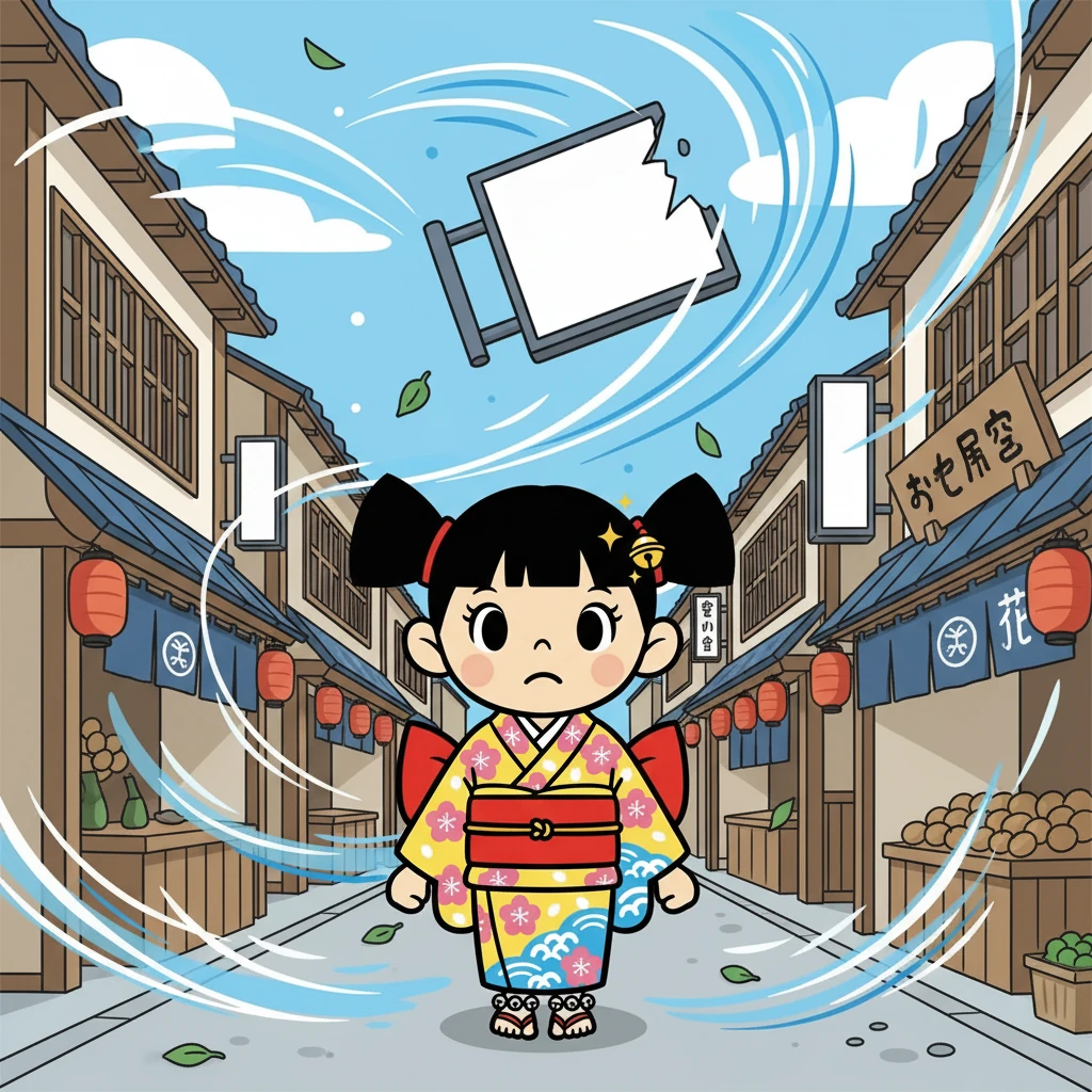One day, a strong wind blew through the town, scattering the shop's sign. Urara felt a moment of despair, but remembered the importance of perseverance. She knew she had to keep going.