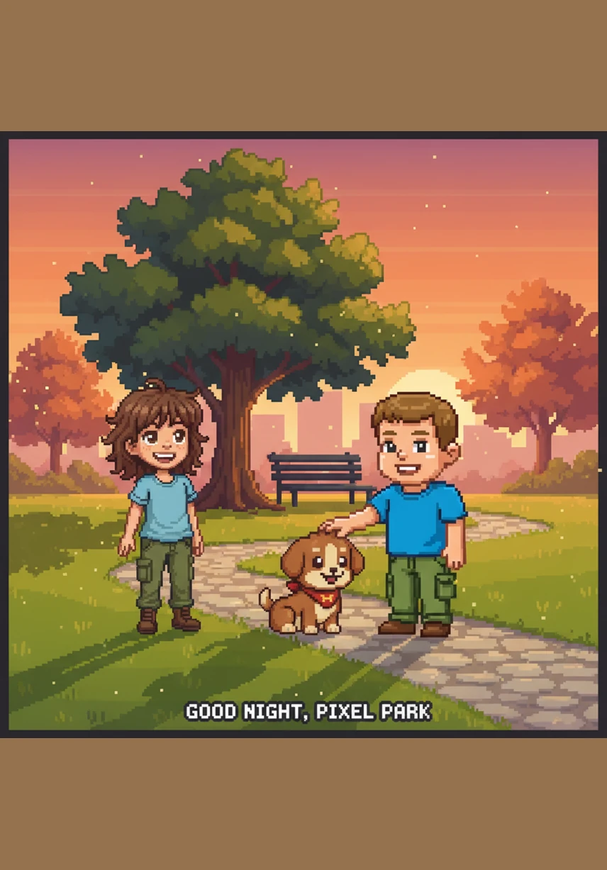 The girl and Coco wave goodbye as they walk home together safely. Tom watches them go, knowing he did the right thing today. It was a wonderful day at the park for everyone involved.