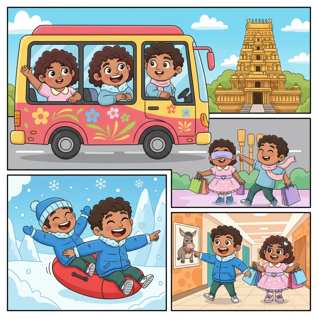 As a newly married couple, they embark on their first devotional journey together, traveling by bus to the sacred Tirupati Venkateswara Temple. Later, they explore Hyderabad, having a blast at Snow World, playing silly indoor games, and enjoying fun times at the bustling malls.