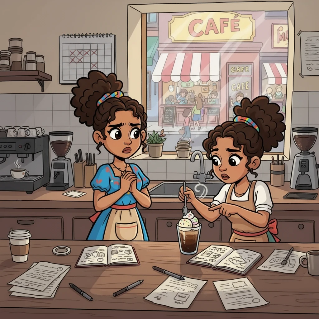 Un día, un gran competidor abrió una cafetería cerca de Coffee and More, y la clientela disminuyó. El estrés y la preocupación se apoderaron de las amigas. Sin embargo, en lugar de rendirse, se unieron para idear nuevas estrategias de marketing y crear nuevos productos innovadores, como el café con helado.