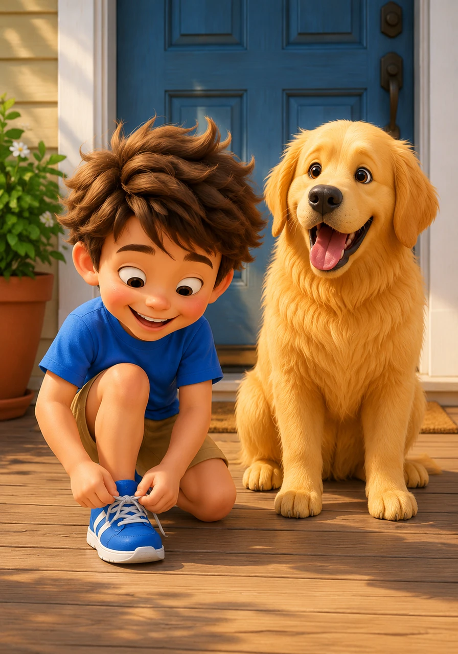 Leo tied his sneakers tight, his golden retriever Barnaby panting with excitement by the front door. The bright summer sun spilled across the porch, inviting them out for a perfect day at the local park.