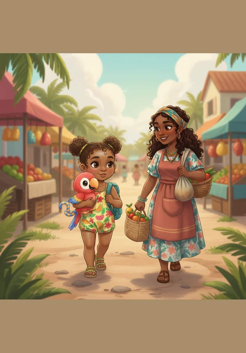 It is time to go, and Aza helps carry a small bag of delicious groceries. He walks carefully with his backpack on and Pele held tight, feeling like a very big helper.