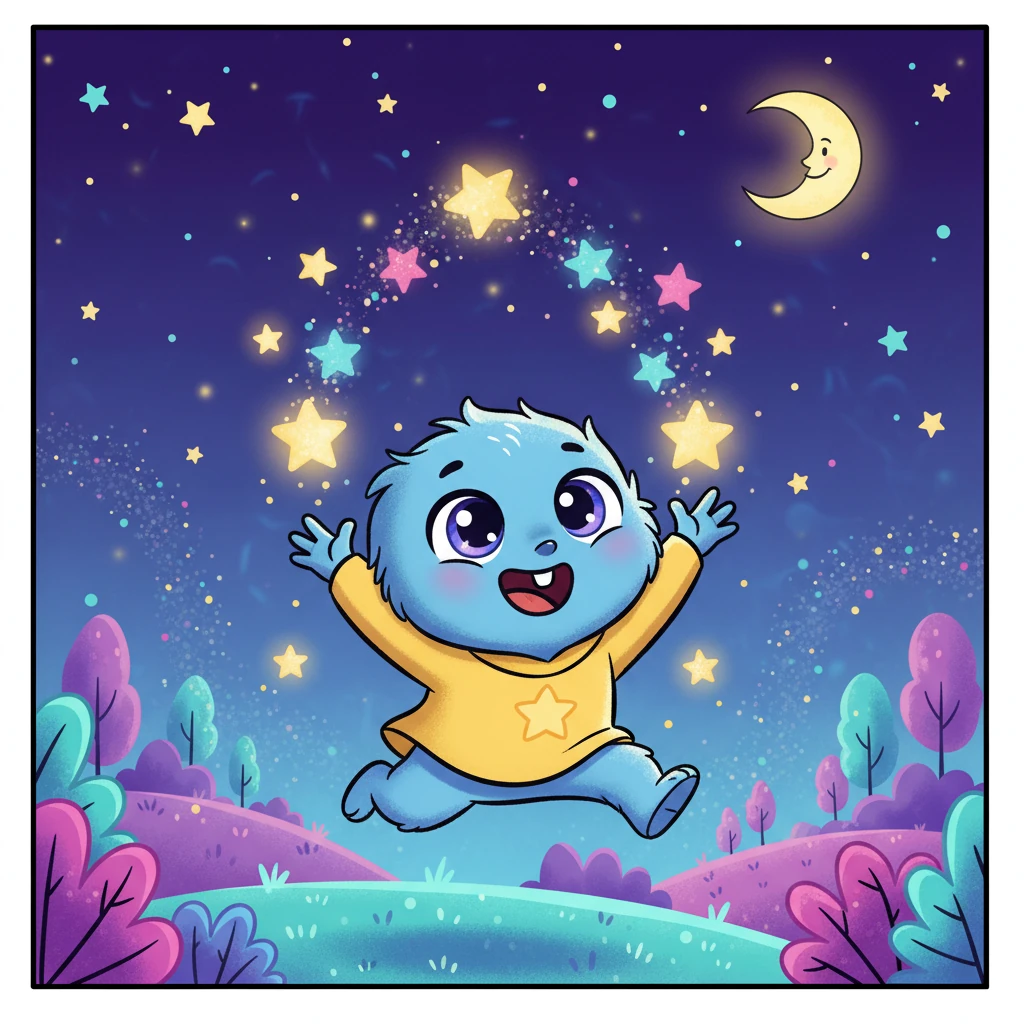 Pip, a small, bouncy creature with big, curious eyes, absolutely adored the nightly game of Starlight Tag. They were the best Star Catcher, leaping high with a joyful giggle to gather the twinkling, glowing stars from the air. Every night, Pip felt a special spark as they collected the celestial treasures.