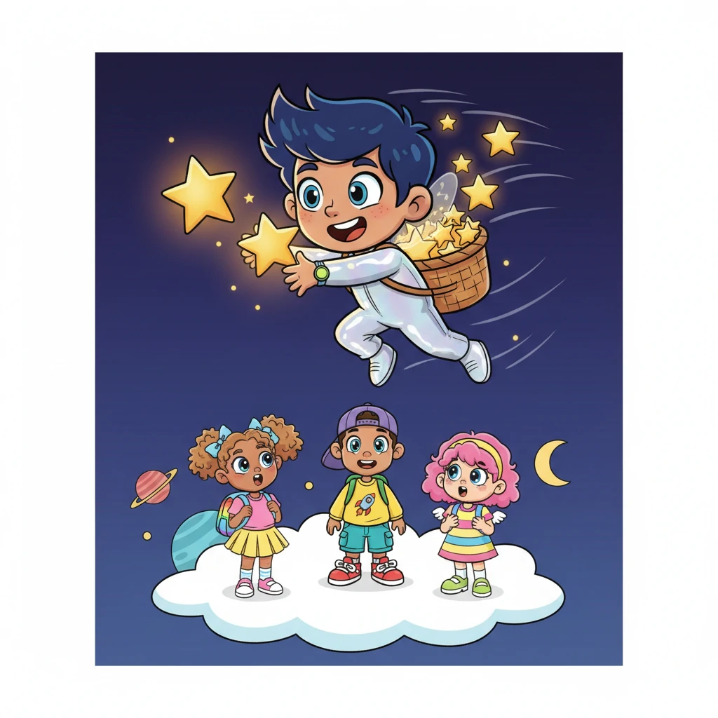 As the game began, Zip was an absolute whirlwind, a dazzling streak of motion across the night sky. With incredible agility, Zip caught every single twinkling star, filling their basket in moments. The other friends watched in awe as Zip’s basket overflowed with starry light.