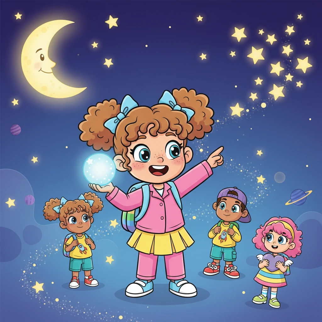 Pip's eyes suddenly widened with a brilliant idea! Instead of catching stars, they could help their friends find them. Pip gathered soft, shimmering moonbeams and began to gently guide the slower players, pointing out clear paths and hidden shortcuts to the remaining scattered stars.