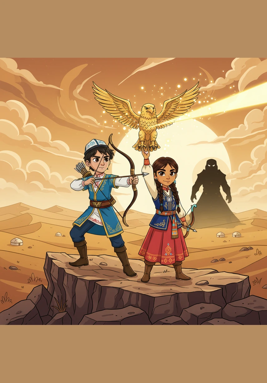 The path becomes steep and rocky, but Ali and Aya hold hands, supporting each other through every difficult step. Their teamwork and courage shine as they reach the highest peak, where the eagle's family awaits.