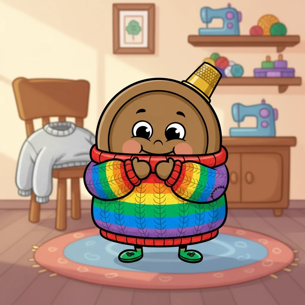 Back home, Barnaby hugged his rainbow sweater tightly. "The silver sweater has no holes, but it's terrible!" he declared. He realized the tiny hole was where he helped his neighbor and made a happy memory.