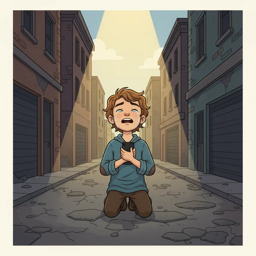 Arthur, wandering aimlessly, receives a call from his long-lost cousin, who offers him a partnership in a burgeoning tech startup. A ray of hope pierces through his despair, showing him a path forward he never imagined. He clutches his phone, tears of relief and gratitude streaming down his face, a new purpose igniting within him.
