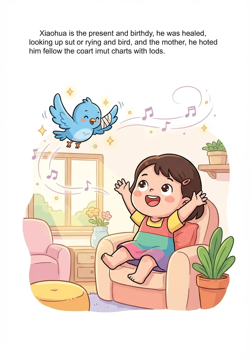 几天后，小鸟的翅膀渐渐痊愈了。它开始在小花的房间里飞来飞去，欢快地歌唱。