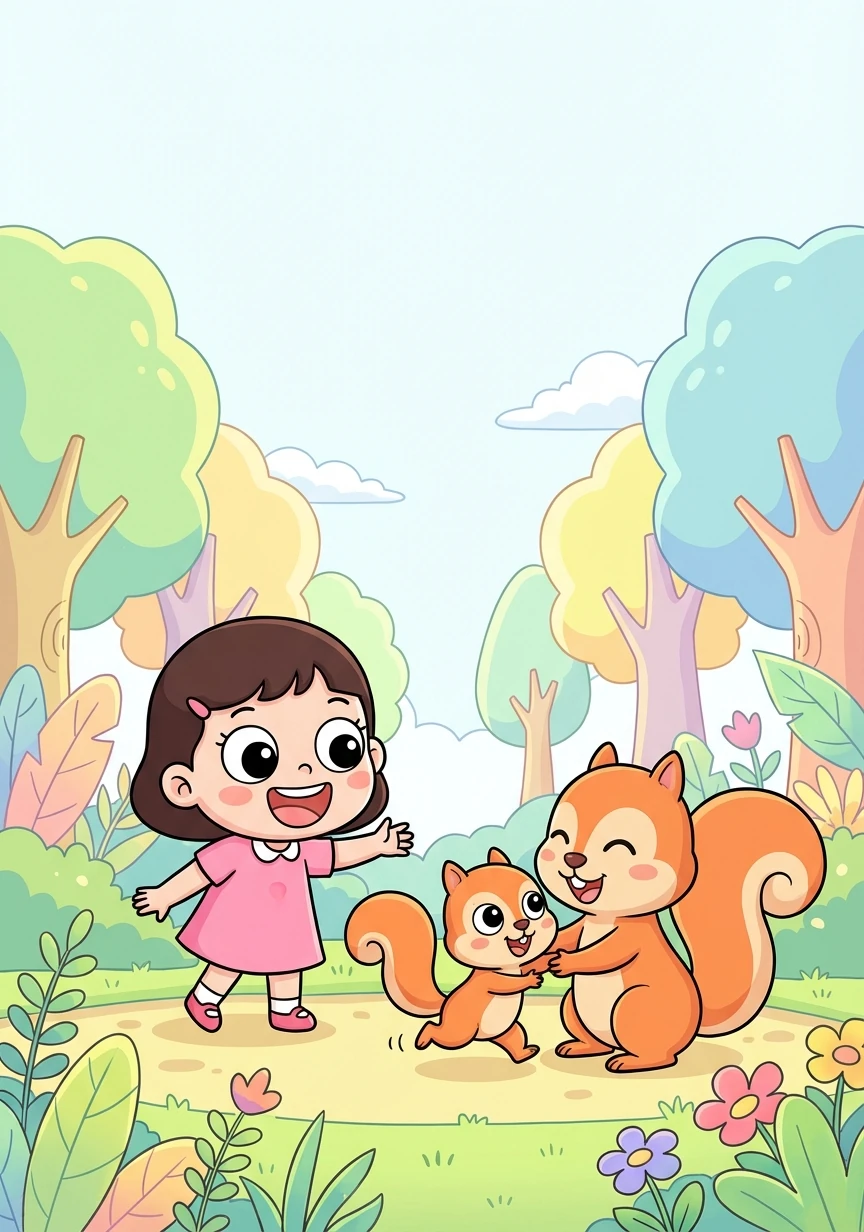 终于，她们听到了松鼠妈妈的回应。小松鼠兴奋地跑向妈妈，一家团聚。