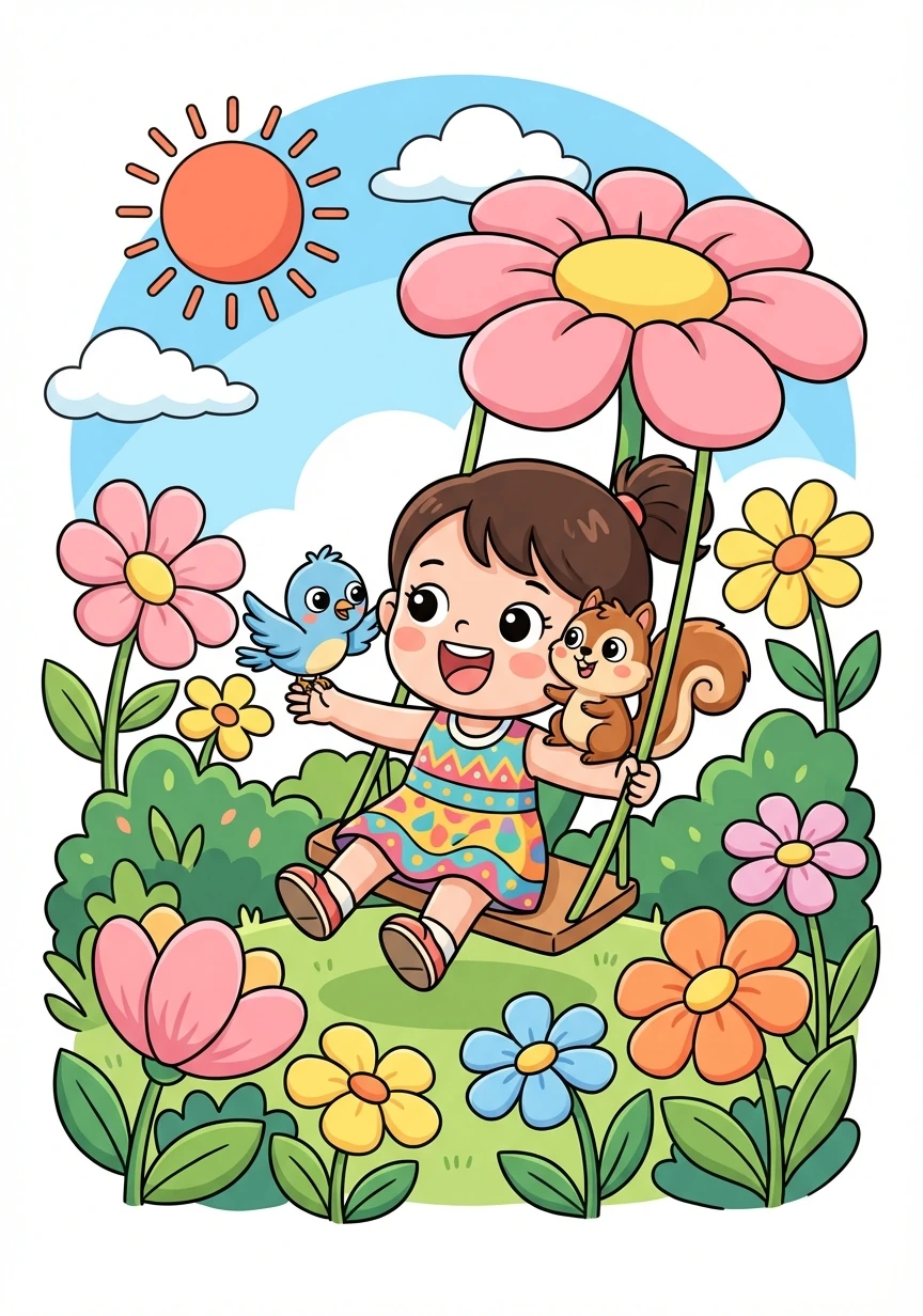 小花发现，帮助别人是一件非常快乐的事情。她和小鸟、小松鼠成为了永远的朋友，花园里充满了欢声笑语。