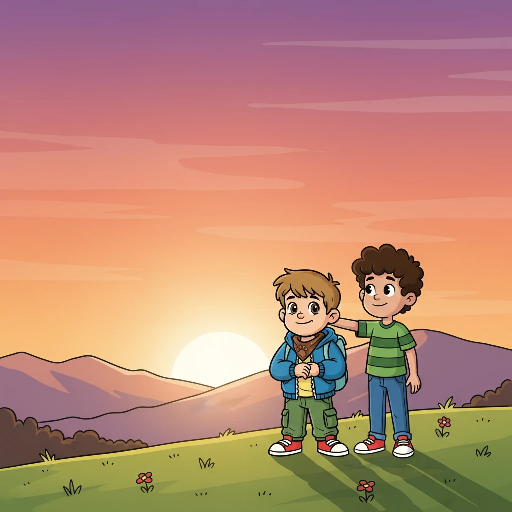 Максим та Ігор стояли разом, дивлячись на сонце, що заходило за горизонтом. Вони знали, що їхня дружба витримає будь-які випробування, і що сміливість може змінити світ.