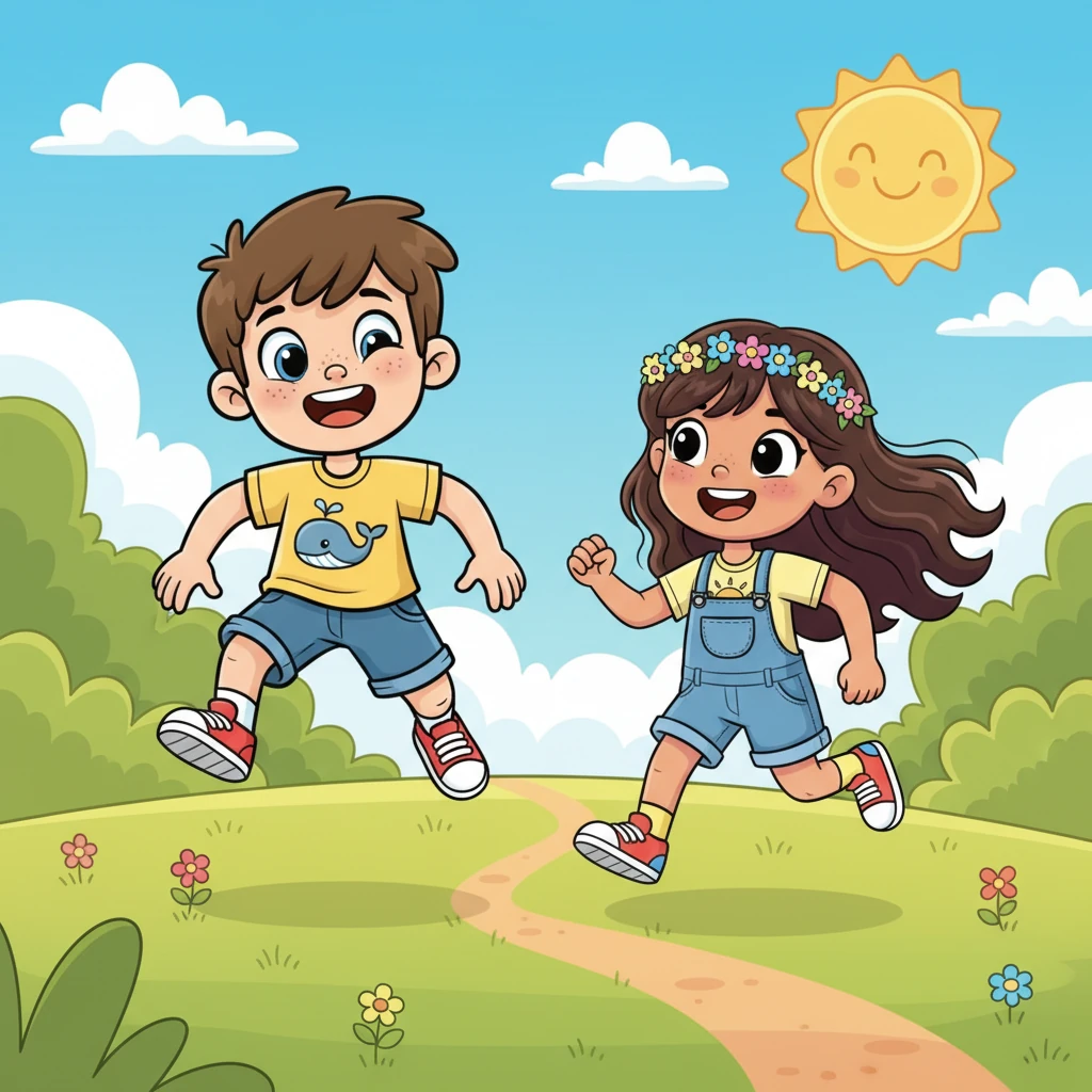 Bud and Muff, a bubbly pair, loved to jump and run. Much fun they had, under the hot sun, their little faces full of glee.