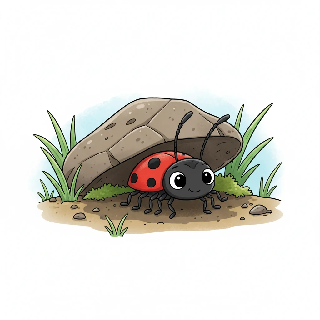 Under a small, flat rock, a little bug did creep. It had many tiny legs, ready for a fun leap, wiggling its antennae.