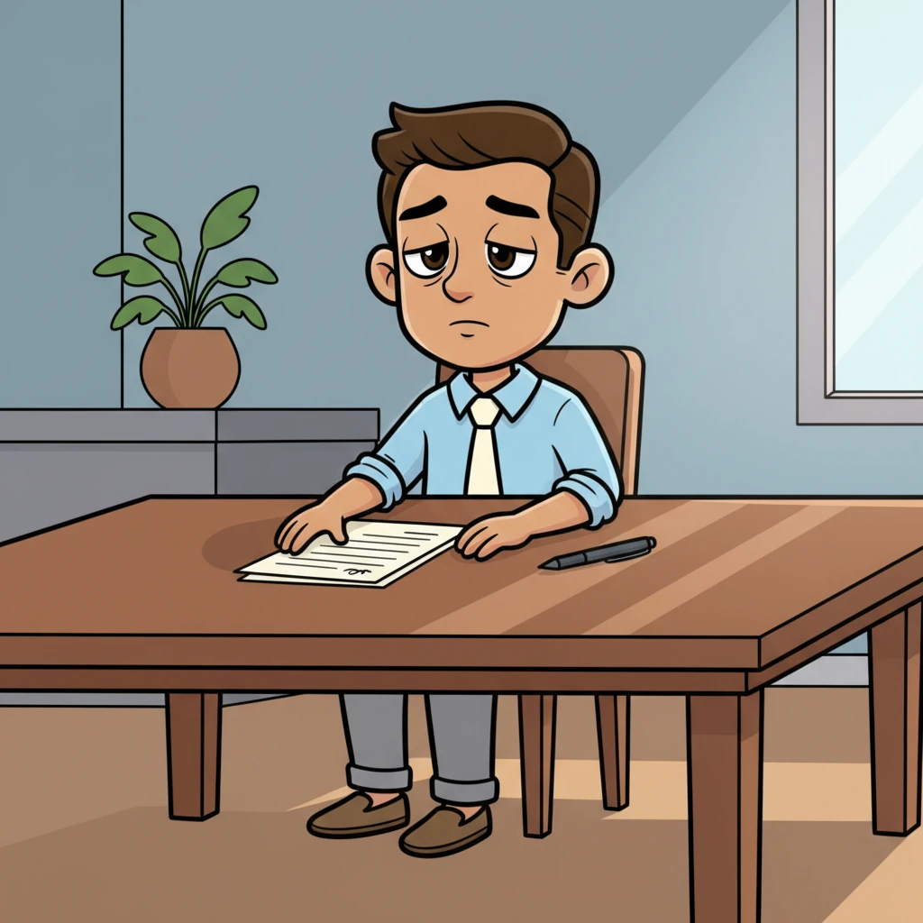 The quiet afternoon saw Leo, a man with kind but tired eyes, sitting at a polished wooden table. A pen lay still beside a stack of papers, now signed. The room felt calm, almost too calm, reflecting the hollow lightness in his chest as a long chapter quietly closed.